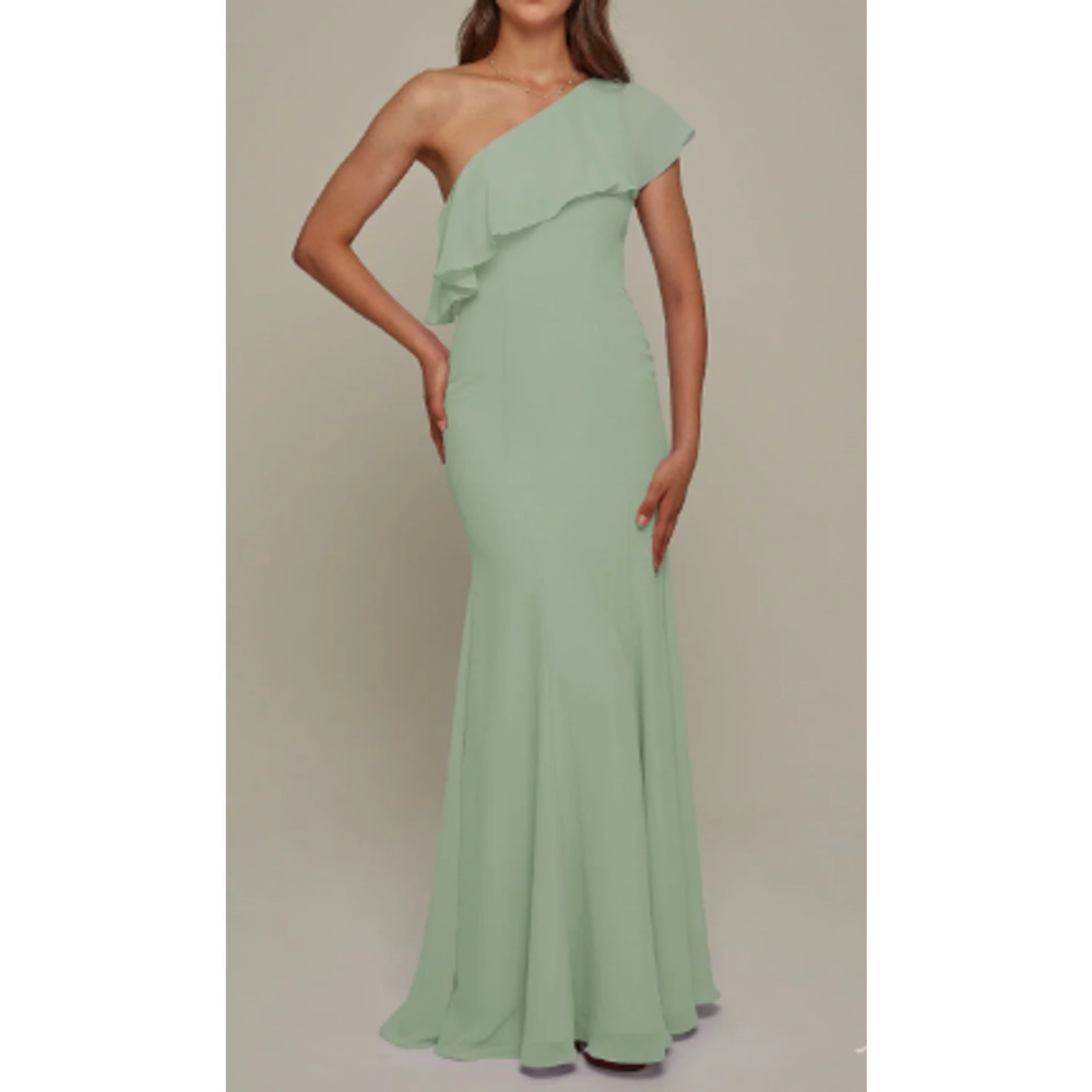 AW BRIDAL 2 XS sage green chiffon Felicia formal bridesmaid maxi dress NEW B80